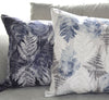 Dove grey and botanical blue pair of cushions 