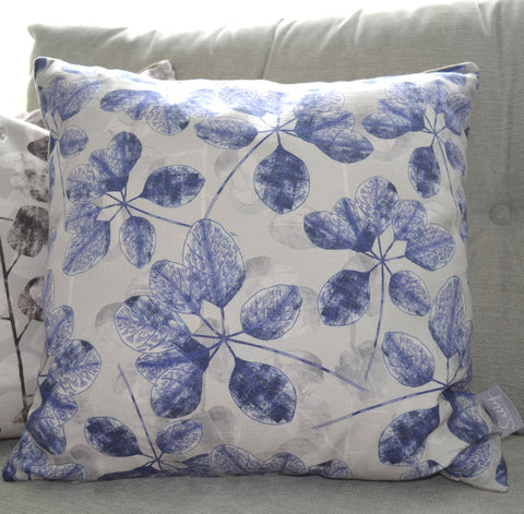 Botanical blue cushion in Linen