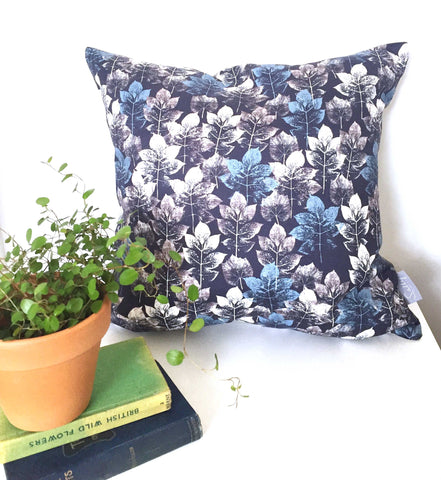 Blue Charcoal Leaves botanical print fabric