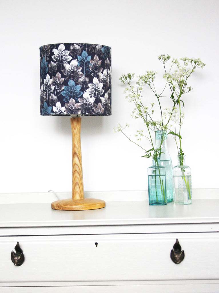 Charcoal leaf repeat print pattern on Lampshade